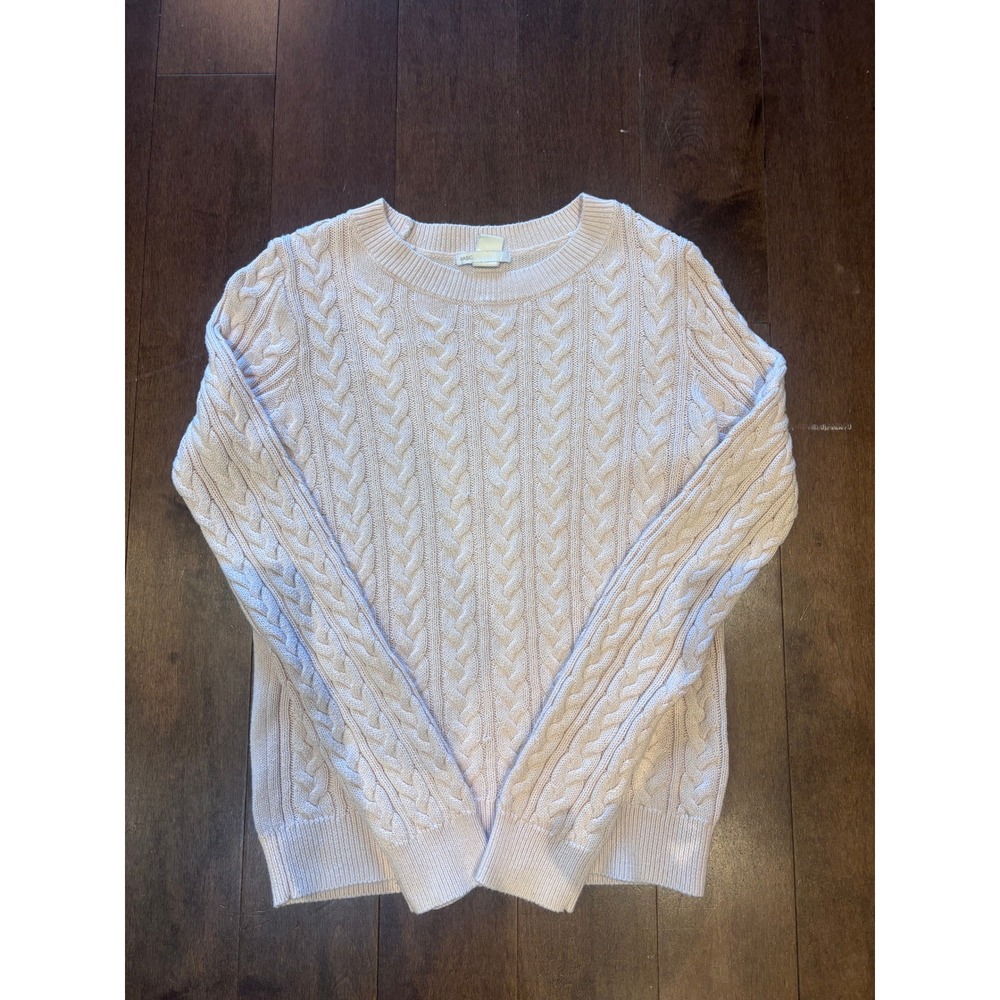 Basic Editions Womens Pink Cable Knit Sweater Long Sleeve Crew Neck Pullover